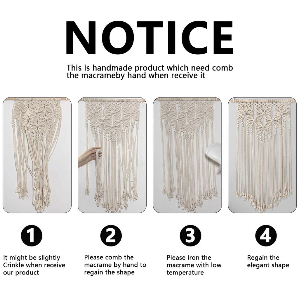 Macrame Wall Hanging Tapestry Handmade Bohemian Ethnic Chic Tapestry Boho Woven Wall Art Decor Beige Tassel Cotton Crochet
