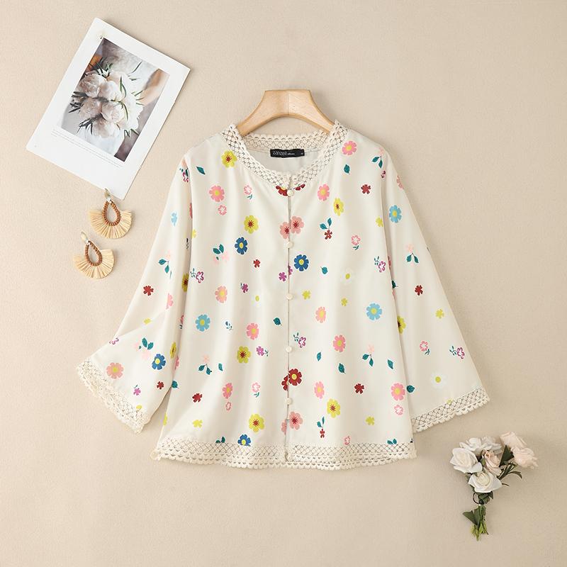 ZANZEA Women Casual Round Neck Long Sleeve Loose Print Blouse