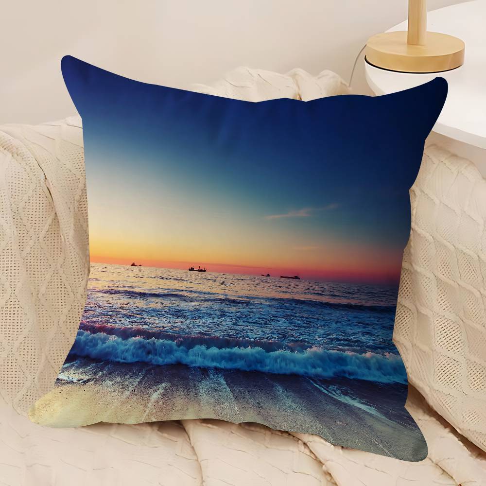 Art Beach Maple Design Cushion Cover Happy Autumn Harvest Decor Holiday Decorati Pillow Cover