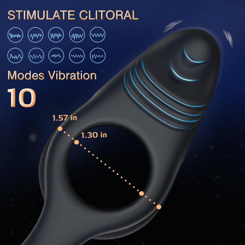 Vibrating Cock Ring with Clitoral Vibrator 10 Vibration Modes Penis Ring for Men Silicone Waterproof Sex Toys for Adult Couples Black