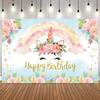 Unicorn Theme Backdrop for Girl Birthday Party Rainbow Floral Princess Baby Shower Birthday Photography Background Photo Props28