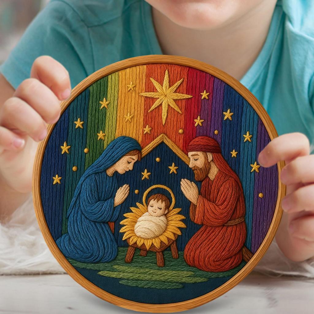 Nativity Embroidery Kit Handmade Nativity Thread Craft Christmas Ornament Embroidery Kit For Stocking Holiday Fall Halloween