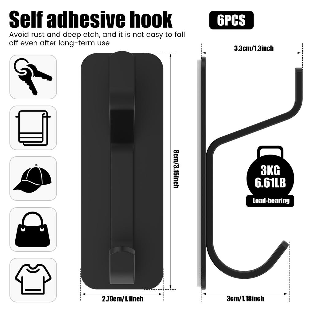6 Pcs Towel Hooks Stainless Steel Self Adhesive Hook Bathroom Hooks for Hanging Coats Purse Clothes Scarfs Backpacks Keys Bags