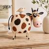 Resin Animal Figurine Cute Milk Cow Statue, Handcrafted Ornament, Farmhouse for Hand Painted Art Home Decor, Rustic Desktop Sculpture Living