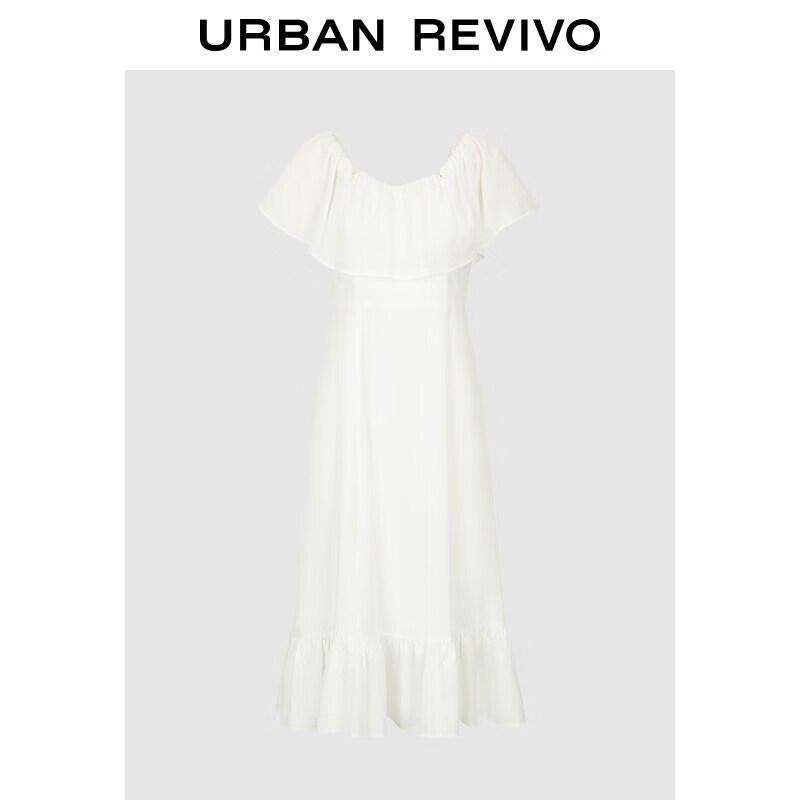 UR 2026 Spring Elegant Off-Shoulder Ruffle Waist Dress L