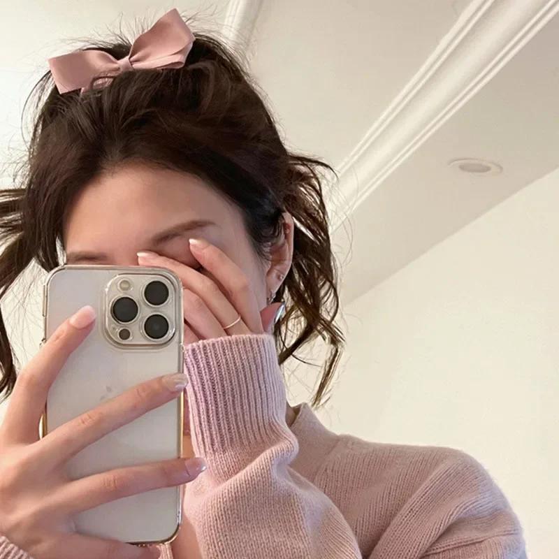 Cute Stereoscopic Pink Black Bow Hairpin Cute Bow Three-dimensional Hair Clip for Girls, Pink Bangs Clip,  Top Clip