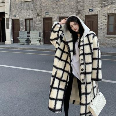 Plaid Hooded Woolen Coat Women's Autumn and Winter Loose Long Wool Coat