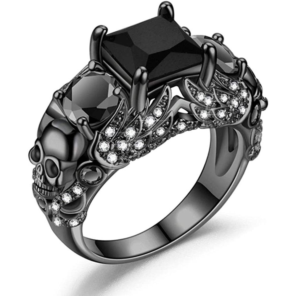 

Gothic Rings/Black Skull Ring/Punk Rings/Ruby Crystal Ring/Purple Crystal Ring/Skull Rings for Women 7 чорний