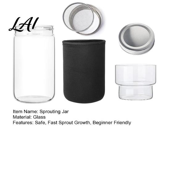 Organic Sprout Grower Sprouting Jar Kit Wide Mouth Glass with Lid Blackout
