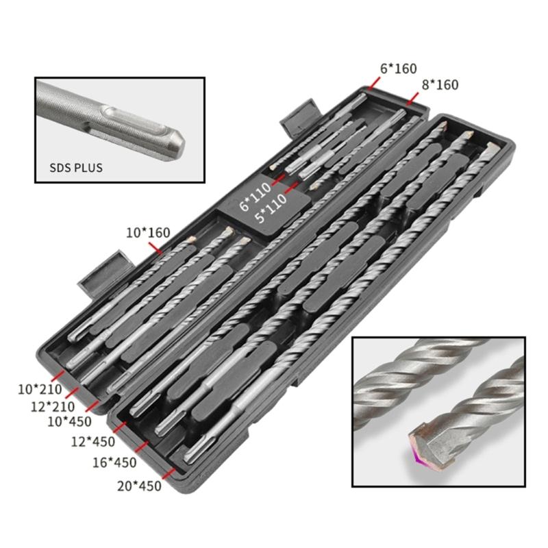 11Pcs Electric Hammers Drill Bit for Cement Concrete Brick and Stone Wall Drilling Quick Changing Drill Bit Woodworking