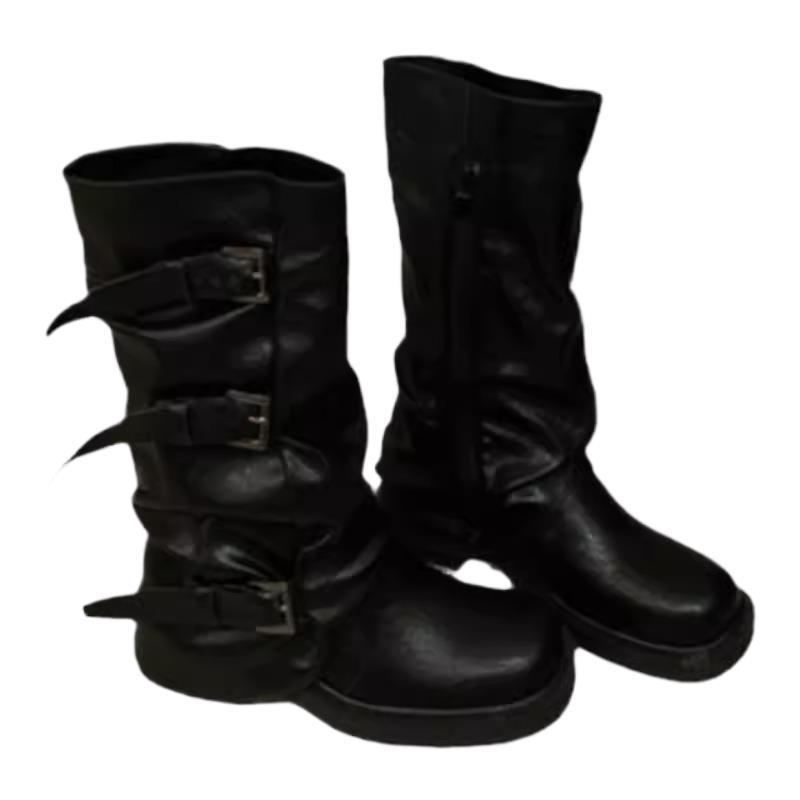 2025 retro thick heel mid-height boots western cowboy stack boots knight boots early autumn martin boots French women's boots