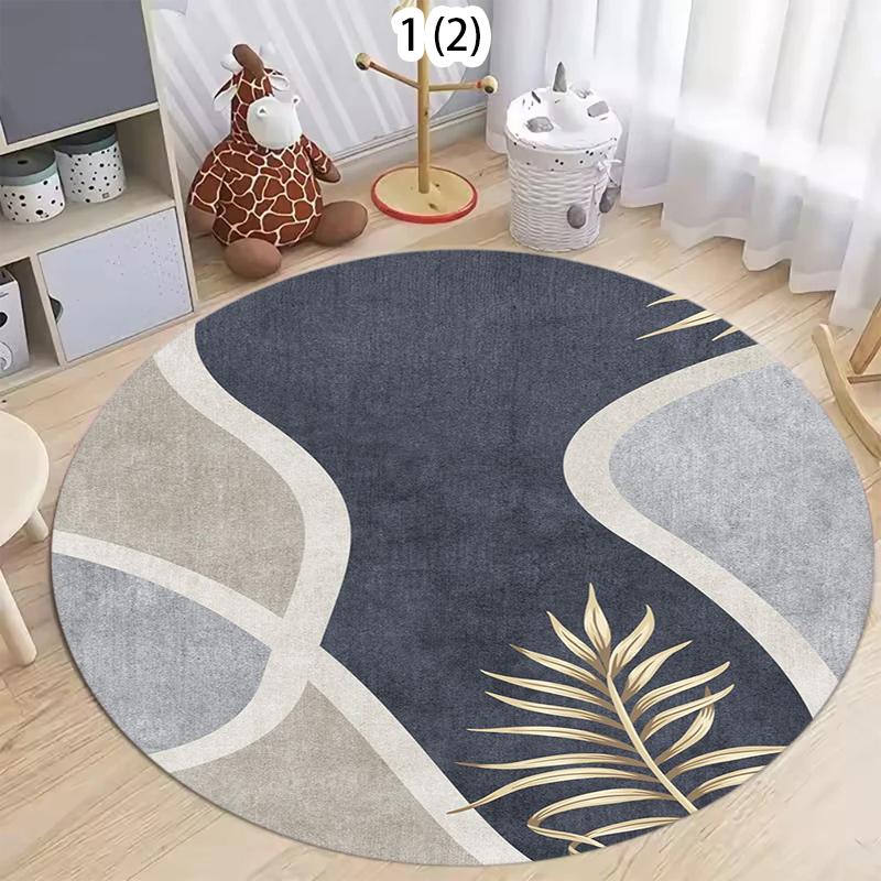 

Modern Abstract Round Rug Gold Line Leaf Pattern Floor Mat Geometric Stripes Boho Style Soft Non-Slip Floor Decor Carpet 80cm x 80cm