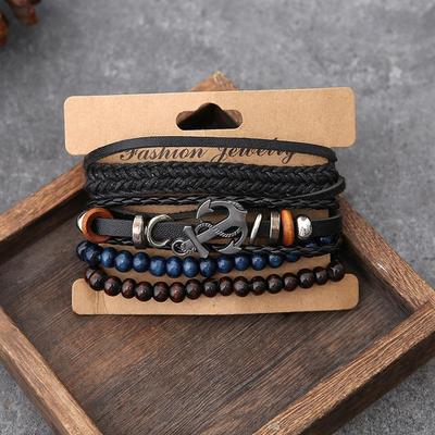 European-American Fashion 4-Piece Genuine Leather Punk Bracelet Set