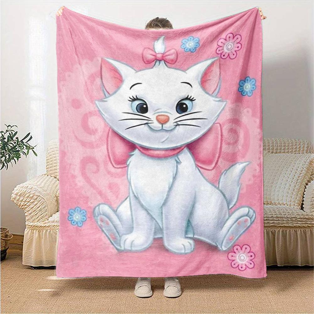 1pc cat flowers blanket Lightweight Flannel Throw for Sofa Bed Travel Camping Livingroom Office Couch Chair