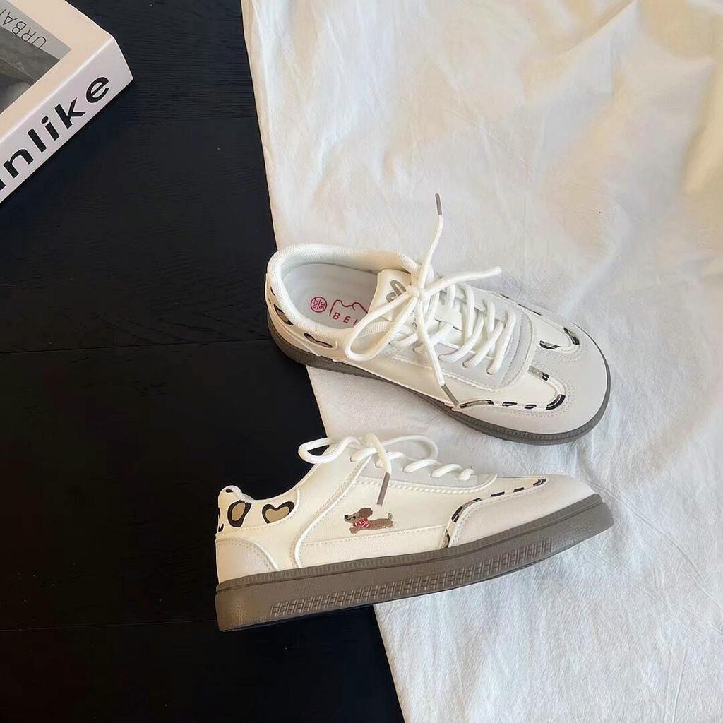 Chic Autumn 2025 Women's Thick-Soled German Puppy Print Canvas Shoes: Versatile Casual Sneakers