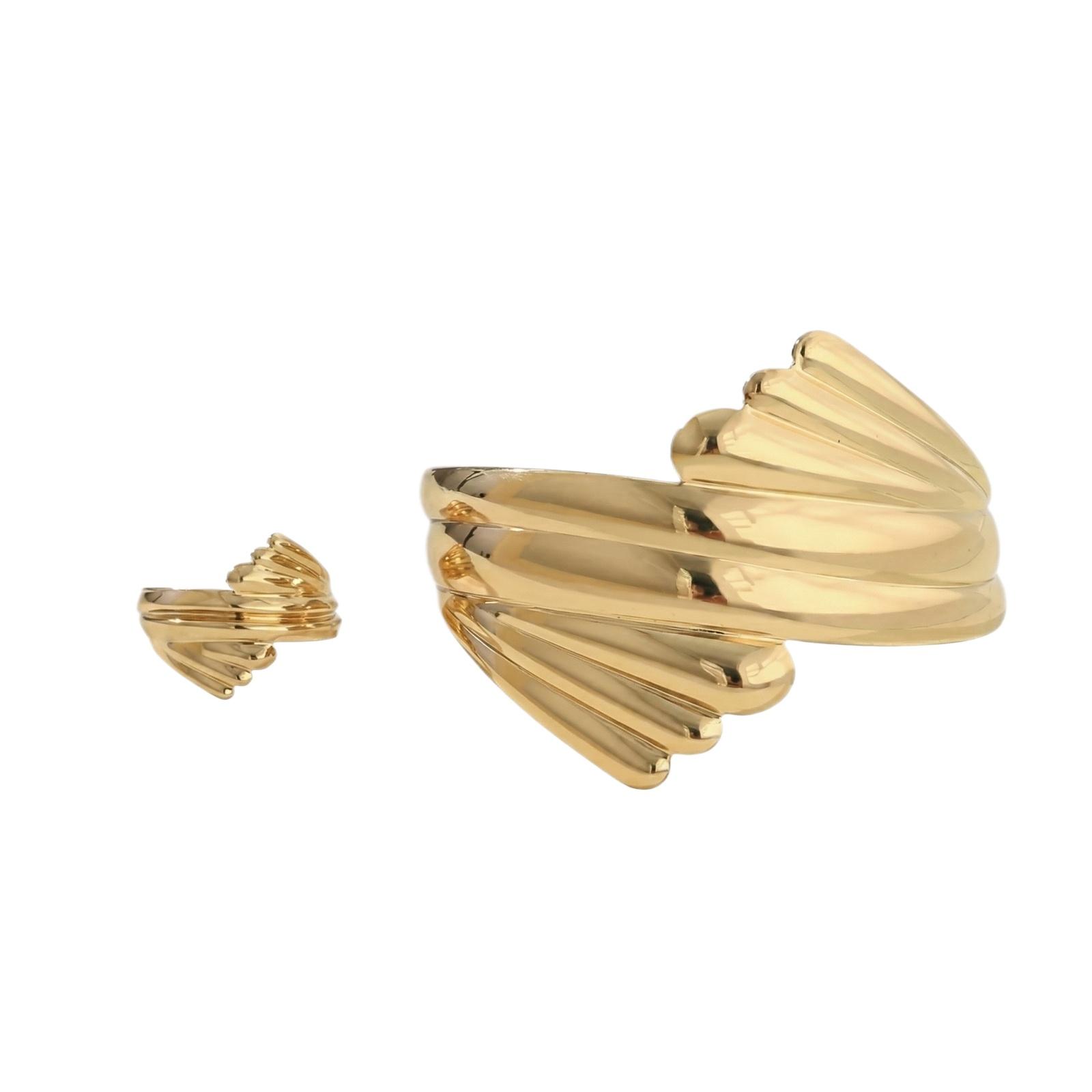 

Fashionable Minimalist Line Texture Bracelet And Ring One Size золотий
