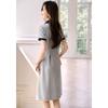 Polo Collar Color-Blocked Pleated A-Line Dress