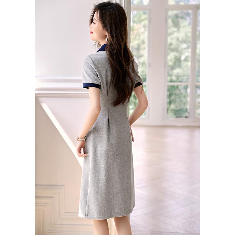 Polo Collar Color-Blocked Pleated A-Line Dress