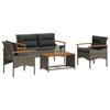 4-Cz. Garden Lounge Set, Cushions, Grey, Rattan PE