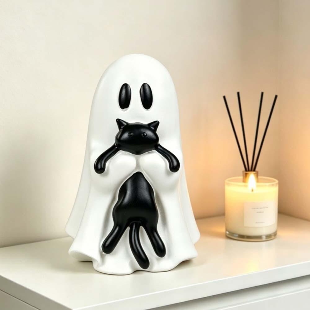 Cute Style Spooky Ghost Statue Smooth Surface Halloween Table Decor Ghost Cat Ornament Office Desk