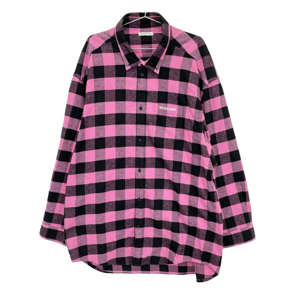 Balenciaga Pink/Black 630963 2020 Block Check Oversized Shirt Tops 32 pink/blackUsed