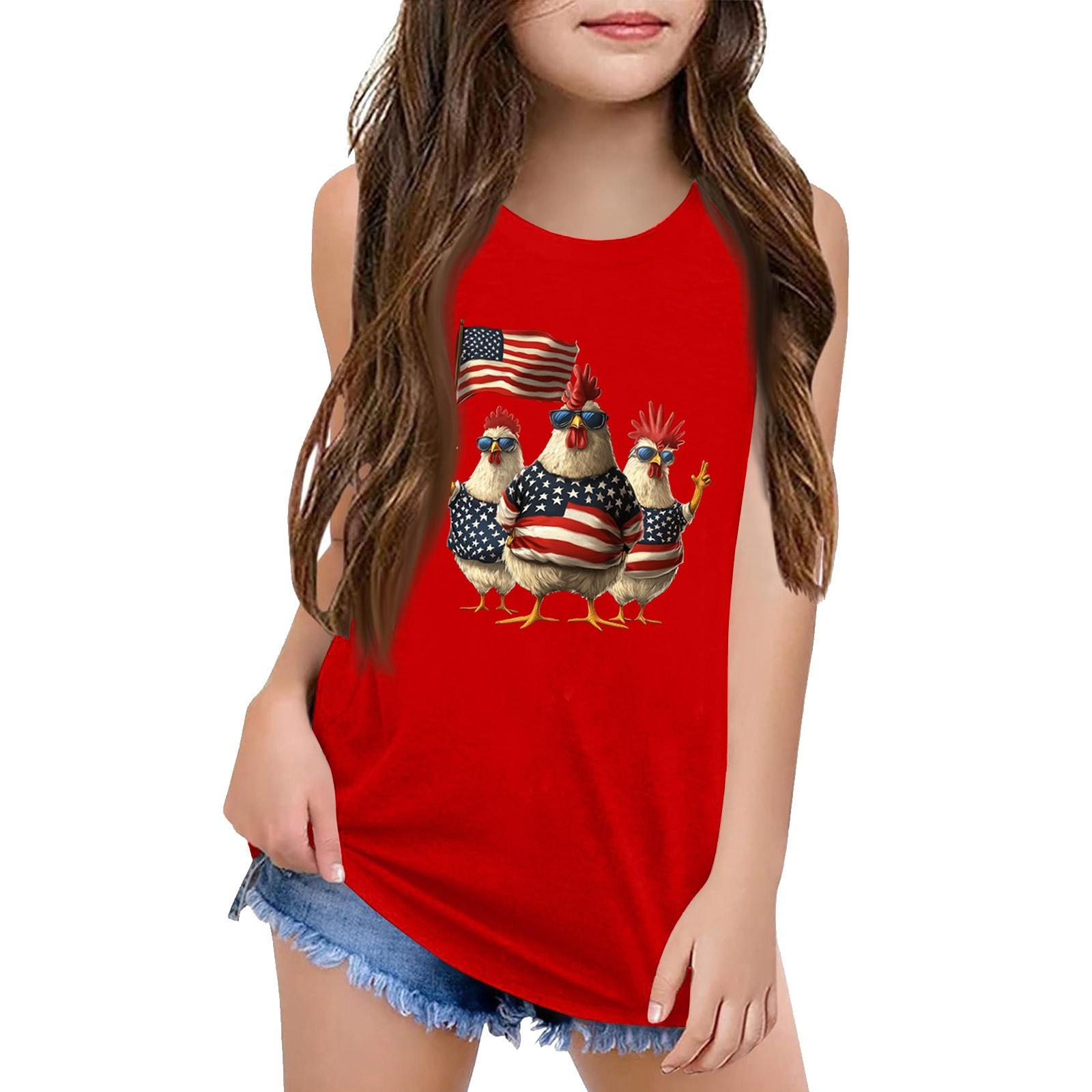 

Девочки Дети Лето Круглый вырез Без рукавов Рубашки Майки 140 красный