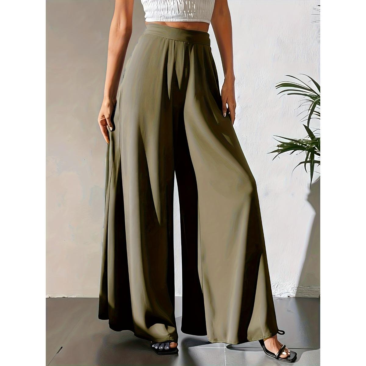 

Women s Wide Leg Pants Casual Chiffon Loose Trousers for Summer XXL армія зелений колір
