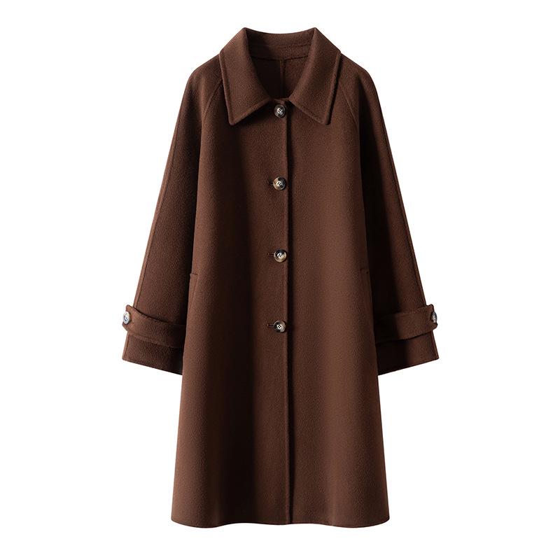 Women's Mid-Length Double-Sided Cashmere Coat with Thickened Doll Collar - 100% Wool, Autumn/Winter High-End Design