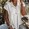 Women Shirt Denim Shirt, Lapel Short Sleeve Tops, Pure Color Relaxed Fit Tops Ruffle Splicing Casual for Work Parties Vacations Dates Summer