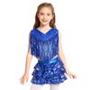 Girls 70s Disco Outfit Metallic Gloss Top Sequins Design Tassels Detail Ruffle Skirt Shorts Two Piece Set