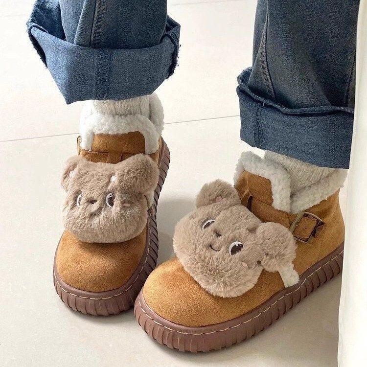 Cute furry thickened warm snow boots women's winter 2025 new plush bread cotton shoes women.