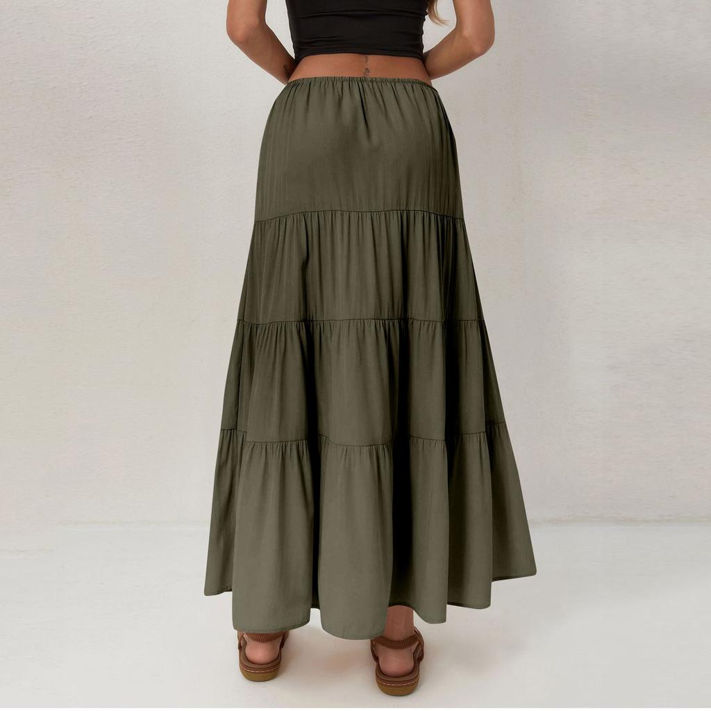 Damen Baumwollrock Hohe Taille Elastischer Bindegürtel Großer Schwingrock Europäischer Und Amerikanischer Lockerer Gespleißter Langer Rock Für Damen