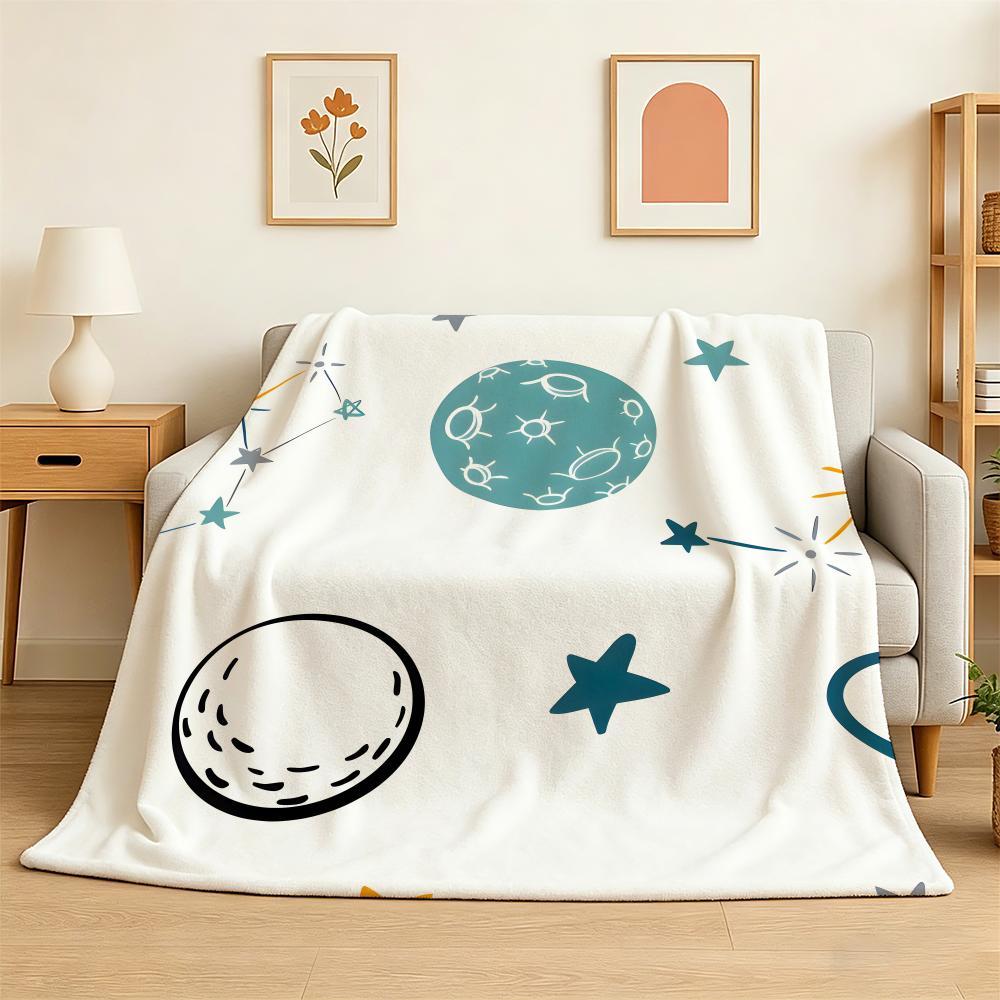 Outer Space Spaceship Astronaut Rocket Throw 240g Lightweight Flannel Blanket, Soft Skin Throw Blanket for Sofa Bedroom
