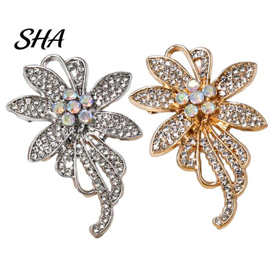 Alloy Brooch Pin, 3D Flower Design with Sparkling Rhinestones, Non-fading Strong Buckle Badge for Coats Shirts Bags Accessories Lightweight