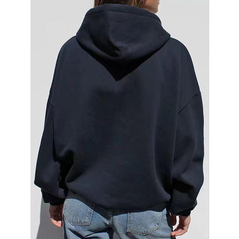 Fall 2025 New Arrival New Arrival Women's Blue Bear Printed Hoodie Dark Blue Lazy Coat