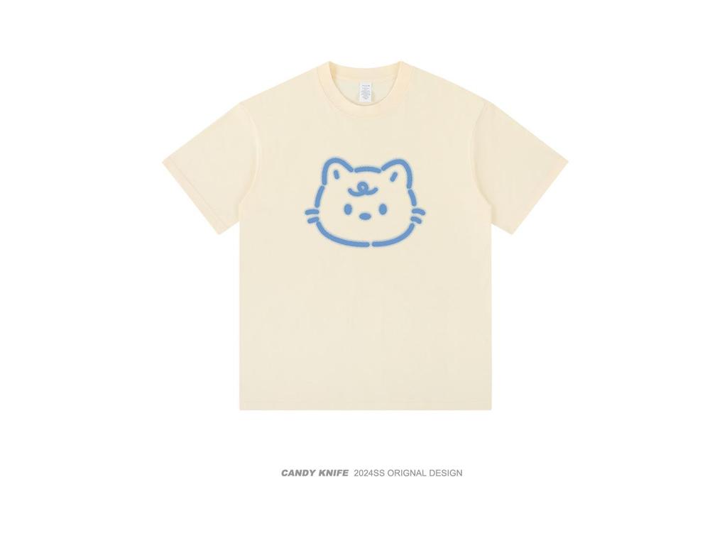 Blurred Lines Dog Print Unisex Streetwear T-Shirt: Trendy & Loose Fit for Couples