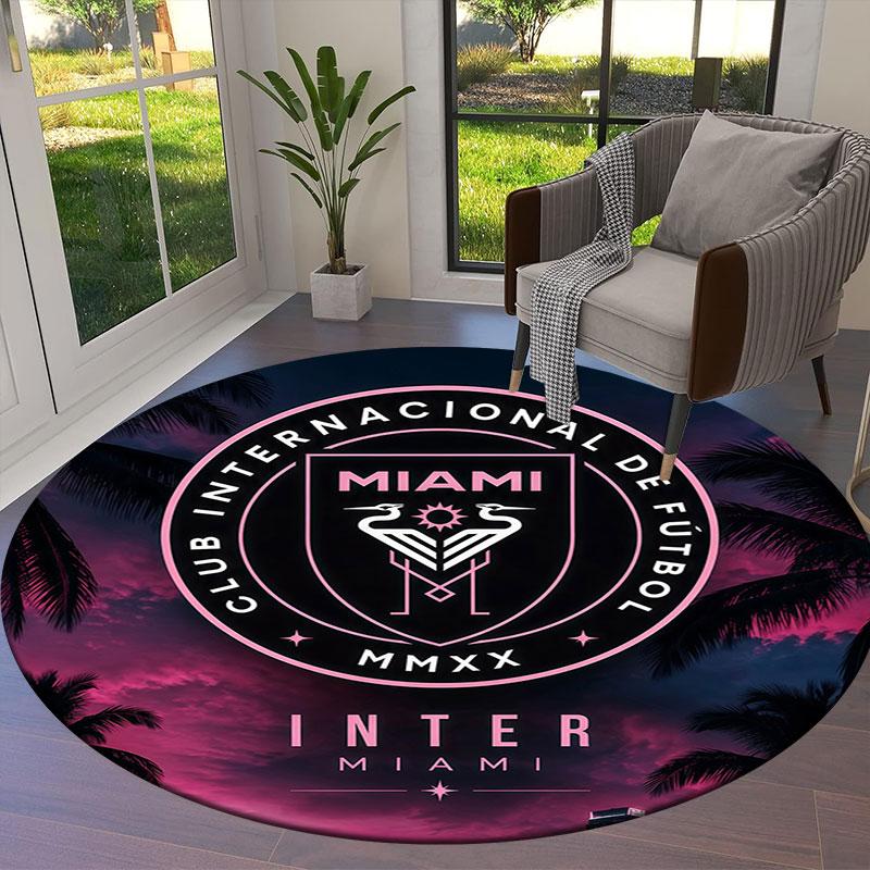 Inter Miami CF Round Area Rug,Carpet Rug for Living Room Bedroom Sofa Playroom Decor,Non-slip Floor Mat