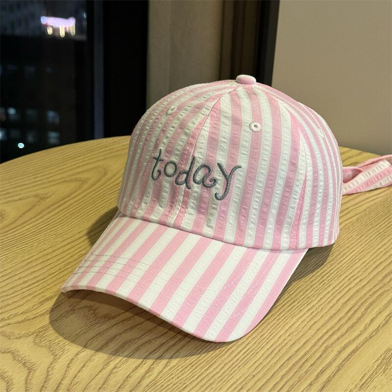 Striped letters embroidery straps bow cap women's spring and summer small fresh and breathable sunshade baseball cap