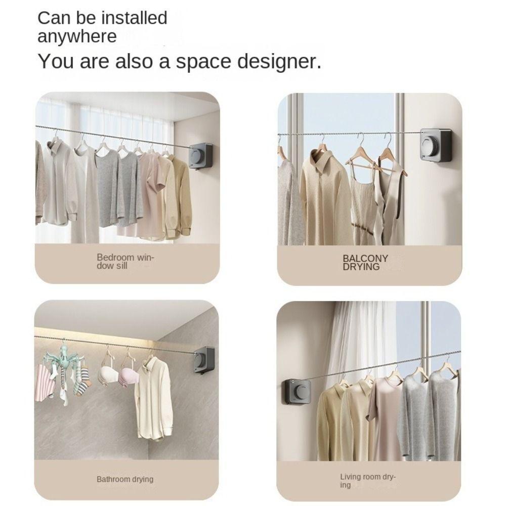 Retracting Retractable Clothesline Wall Mounted Non-Sagging Clothes Drying Laundry Rope 4.2M Adjustable Outdoor Clothesline