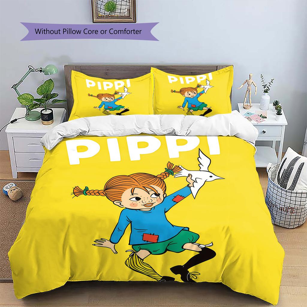 Pippi Longstocking  Pattern Bedding Quilt Set  Home Decoration  Gift (1 * Duvet Cover + 2 * Pillowcase  Without Core)