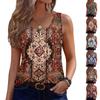 Dames Nieuwe Mode Retro Bloemen Strepen Textuur Print Ronde Hals Losse Casual Knopen Mouwloze Vest Top