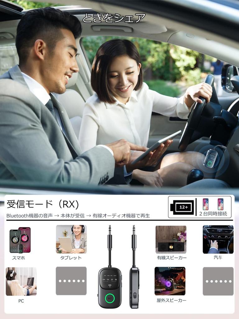 Bluetooth Transmitter Supports Both Receive and LED Simultaneous Connection of Two 18 Hours of Continuous Low Suitable for and Home TELEC Certified