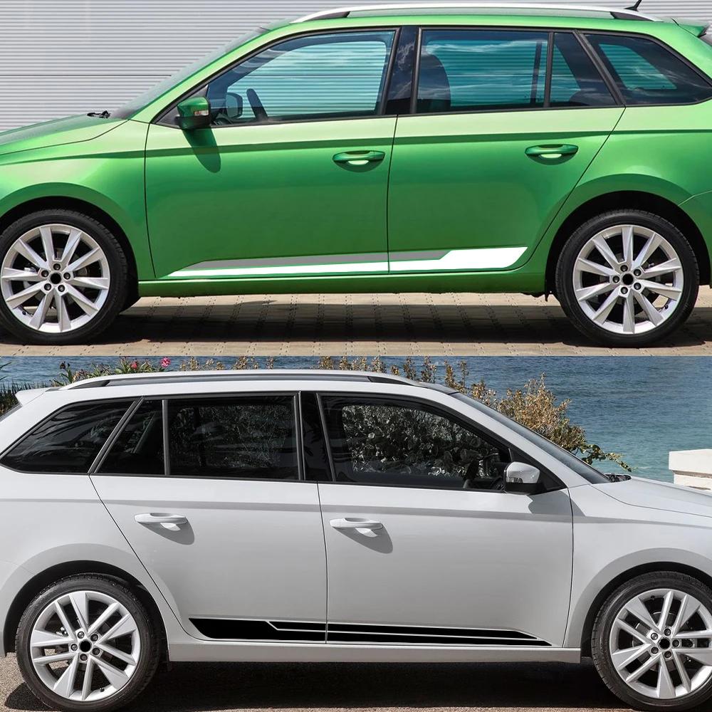 2PCS Car Long Striped Door Side Skirts Stickers Car Vinyl Decals Car Body Decoration Stickers Accessories For Skoda Fabia MK3