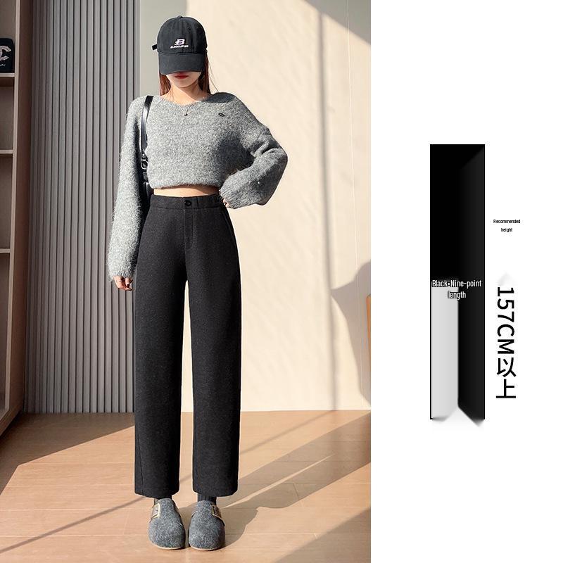 

Women s High Waist Woolen Harem Pants - Plus Velvet, Slimming, Warm, Petite Straight Leg for Autumn/Winter. M 45-53kg - Fabric upgrade