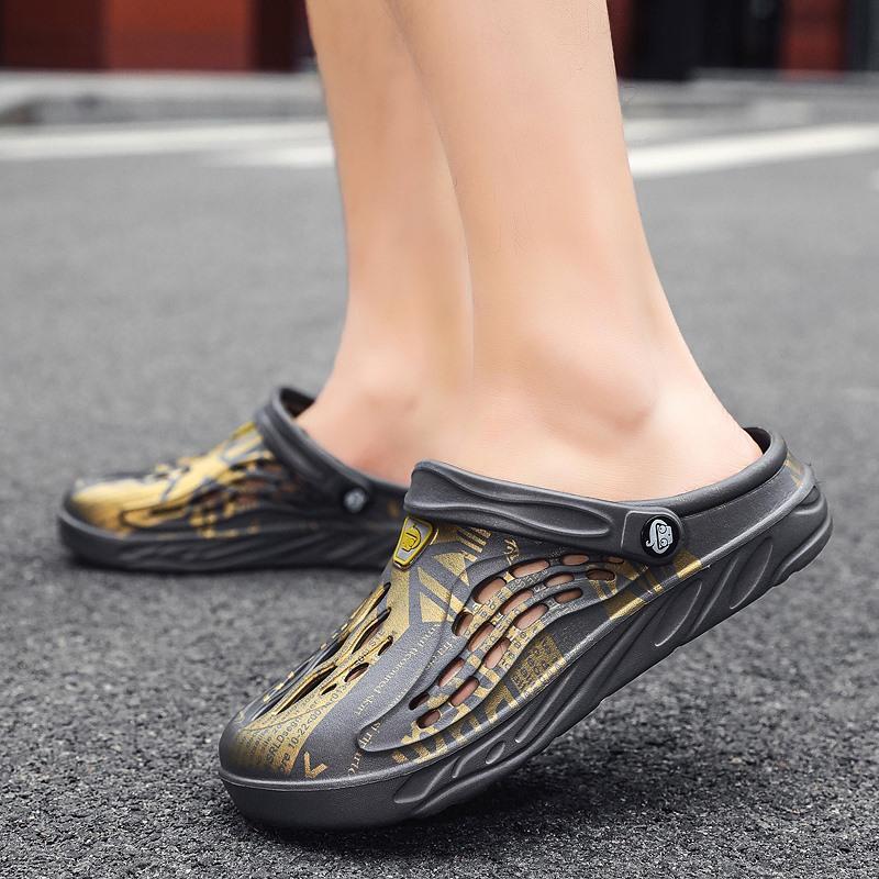 

Men s hole shoes large size slippers bag head beach shoes men s trendy outdoor sandals outside slippers casual cool slippers 48-49 серый