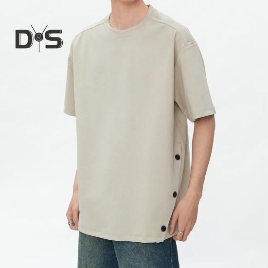 Pánské tričko s kulatým výstřihem, krátkým rukávem, ležérní topy s knoflíkovým lemem, měkké lehké pulovrové topy, domácí posilovna, streetové oblečení