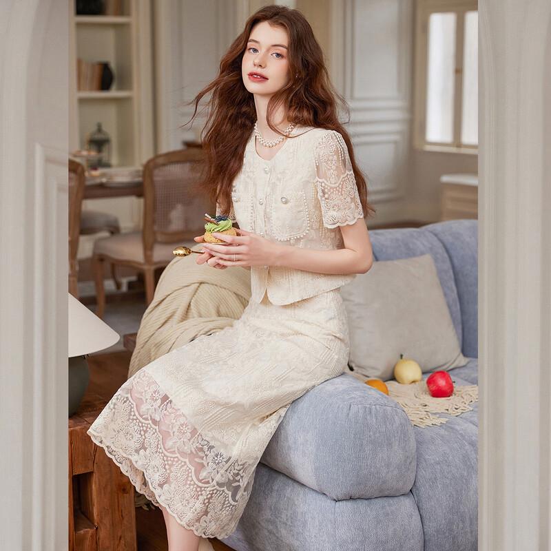 Bailuyu Embroidered Hollow-Out Dress Set