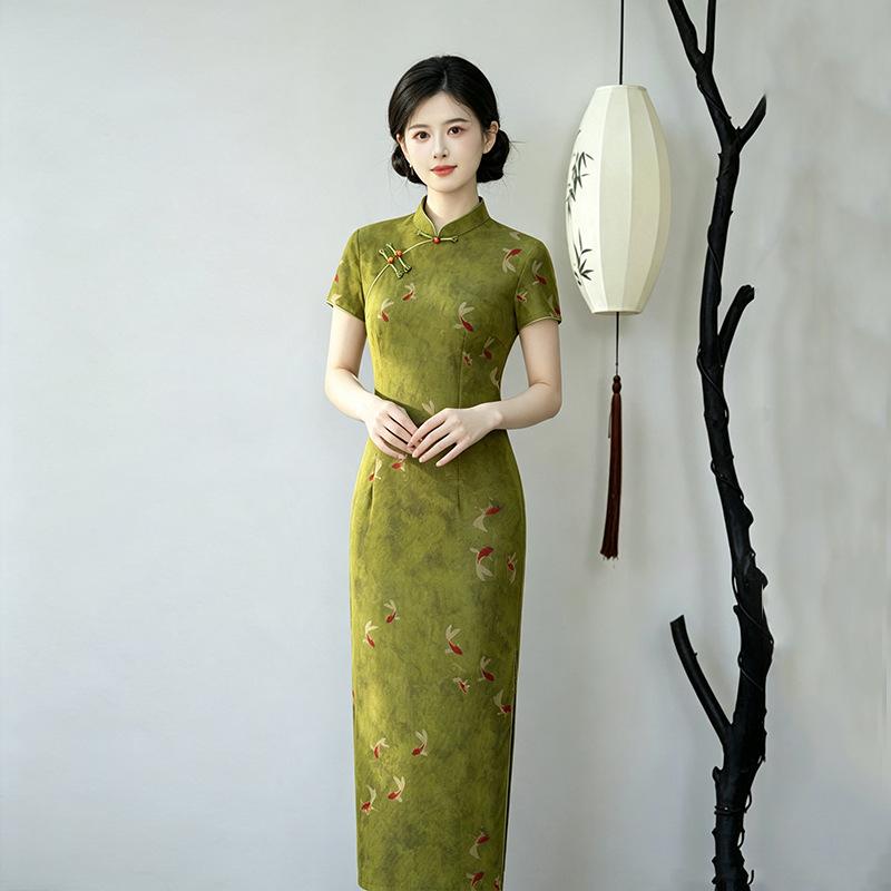 Green sleeveless national style new Chinese Suzhou long cheongsam improved young 1011 new women's high sense summer