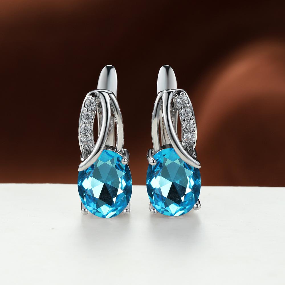 Popular Champagne Gold Oval Navy Blue Earrings for Women Simple and Personalized Temperament