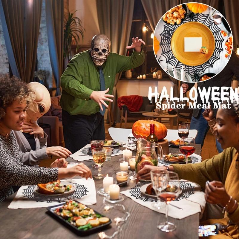 Efficient PVC Spiders Web Table Mats Halloween Theme Dining Accessories Specters Theme Dinner Party Decoration Items